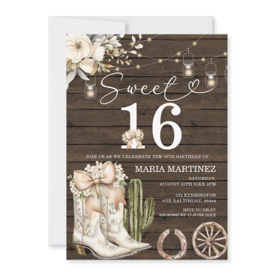 Western Cowgirl White Boots Wood Sweet 16 Birthday