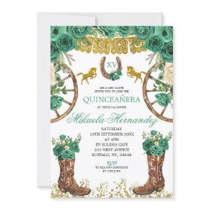 Western Emerald Green Charra Quinceanera Invitatio