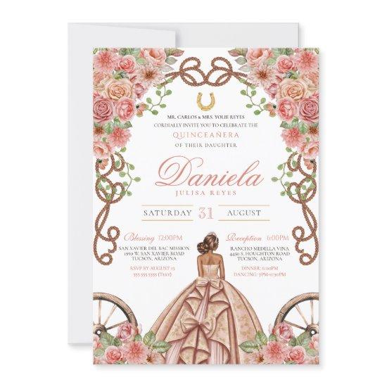 Western Floral Rose Gold Charro Quinceanera