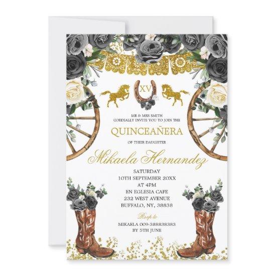 Western Gold and Black Charra Boots 15 Anos Invite