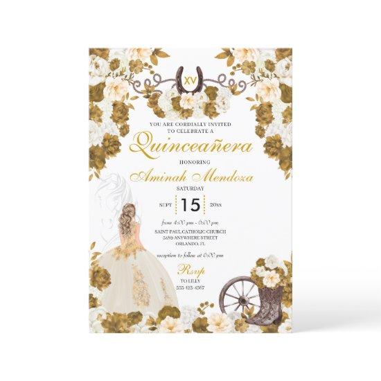 Western Gold Ivory Charro Cowgirl Quinceañera