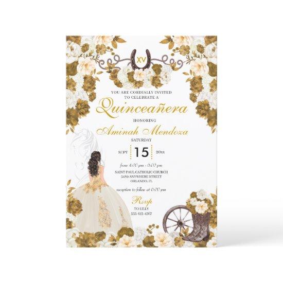 Western Gold Ivory Charro Cowgirl Quinceañera
