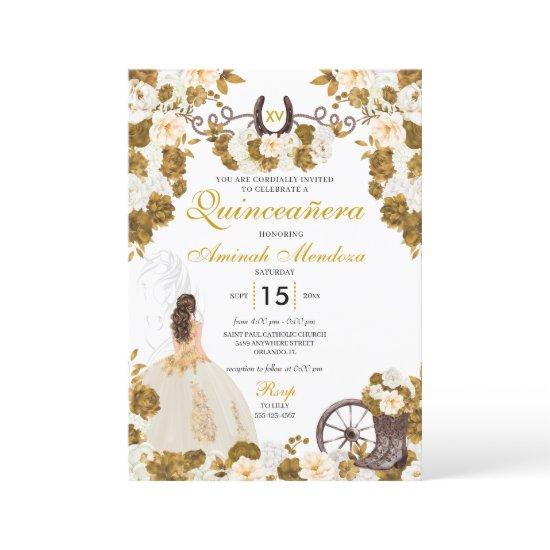 Western Gold Ivory Charro Cowgirl Quinceañera