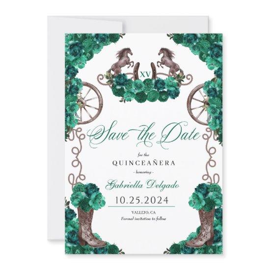 Western Green Charro Save The Date Quinceañera