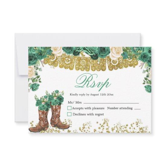 Western Green Hunter Charra Mis Quince RSVP Card