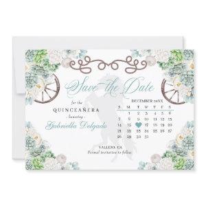 Western Mint Green Cacti Quinceañera Save The Date