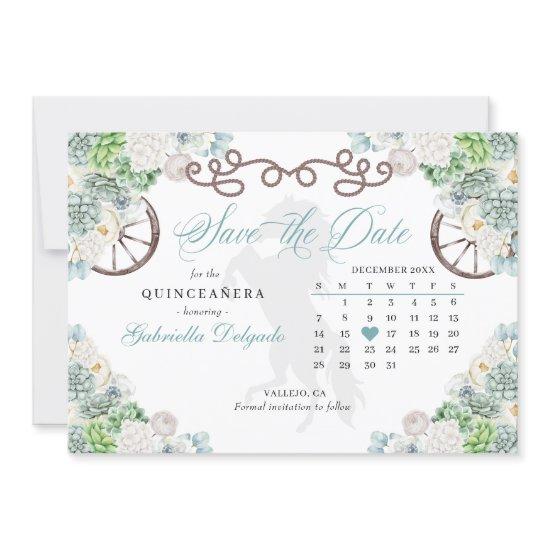 Western Mint Green Cacti Quinceañera Save The Date