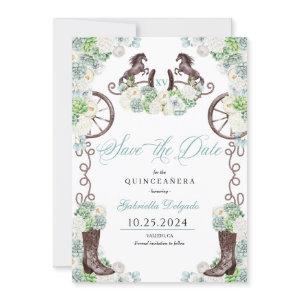 Western Mint Green Cacti Save The Date Quinceañera