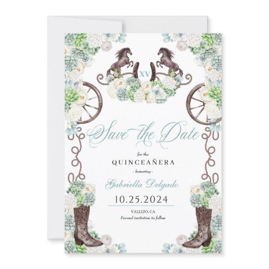 Western Mint Green Cacti Save The Date Quinceañera