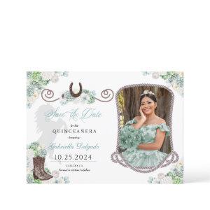 Western Mint Green Quinceañera Save The Date Photo