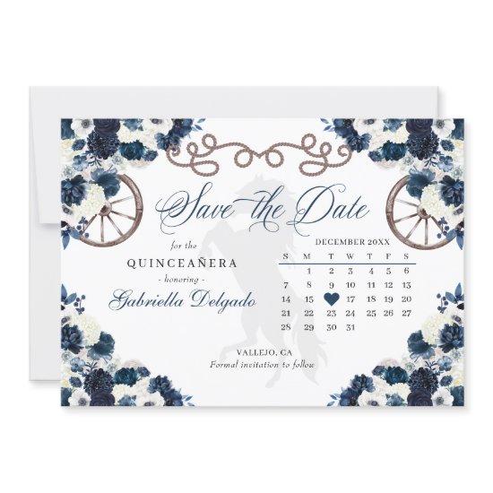 Western Navy Blue Charro Quinceañera Save The Date