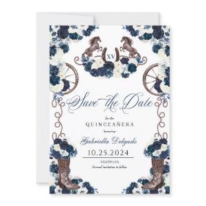 Western Navy Blue Charro Save The Date Quinceañera