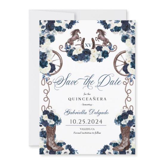 Western Navy Blue Charro Save The Date Quinceañera