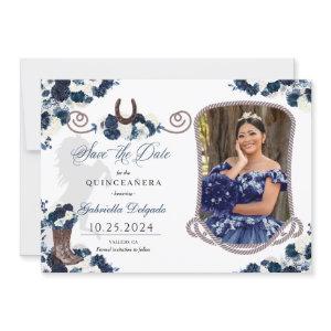 Western Navy Blue Quinceañera Save The Date Photo