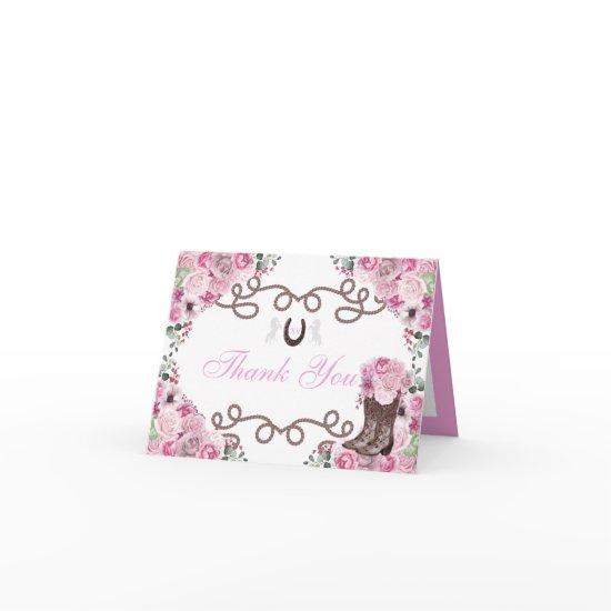 Western Pink Charra Quinceanera Thank You Card