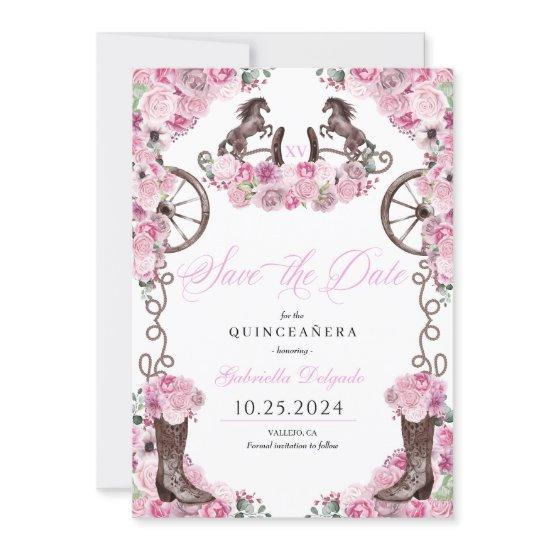 Western Pink Charro Save The Date Quinceañera