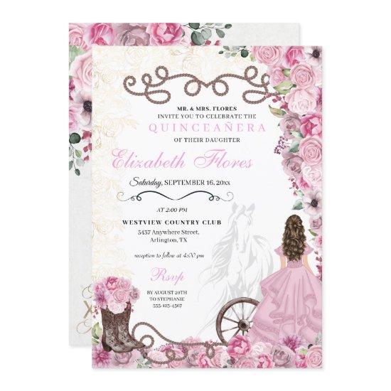 Western Pink Princess Floral Charra Quinceañera