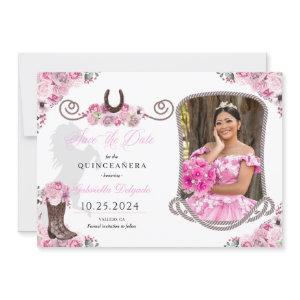 Western Pink Quinceañera Save The Date Photo