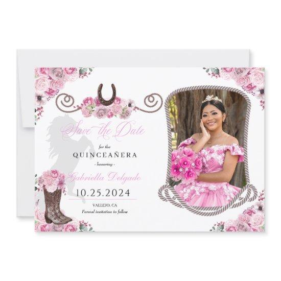 Western Pink Quinceañera Save The Date Photo