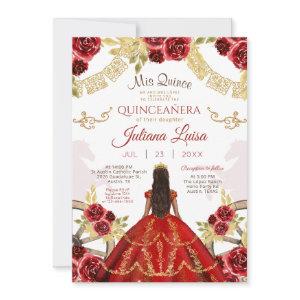 Western Quinceañera Floral Red Gold Charra Horses