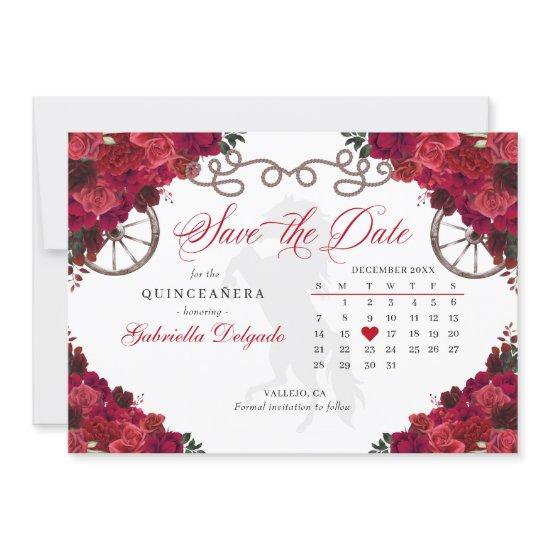 Western Red Roses Charro Quinceañera Save The Date