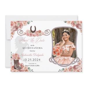 Western Rose Gold Quinceañera Save The Date Photo