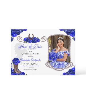 Western Royal Blue Quinceañera Save The Date Photo