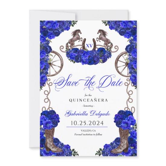 Western Royal Blue Save The Date Quinceañera