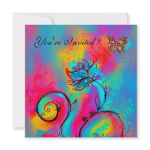 WHIMSICAL FLOWERS & BUTTERFLIES pink blue yellow