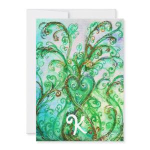 WHIMSICAL GREEN FLOURISHES HEART FLORAL MONOGRAM