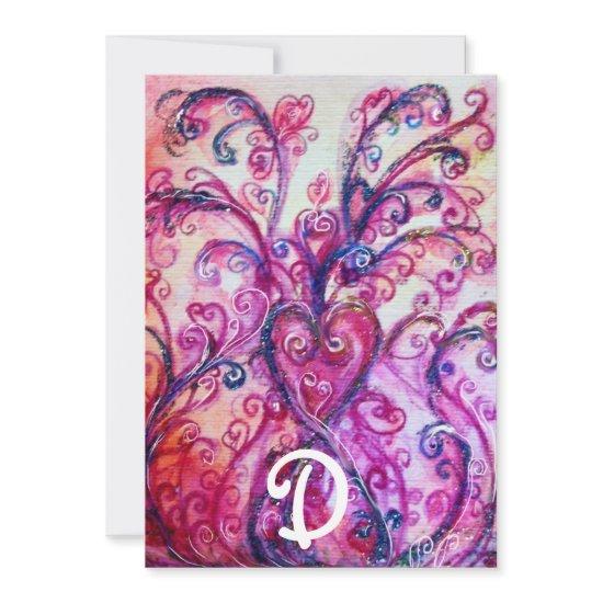 WHIMSICAL PINK FLOURISHES HEART FLORAL MONOGRAM