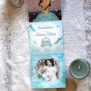 Whimsical Sparkles Turquoise Dragonfly Quinceañera Tri-Fold Holiday Card