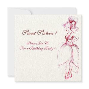 WHIMSICAL YOUNG GIRL SWEET 16 PARTY Pink Invite