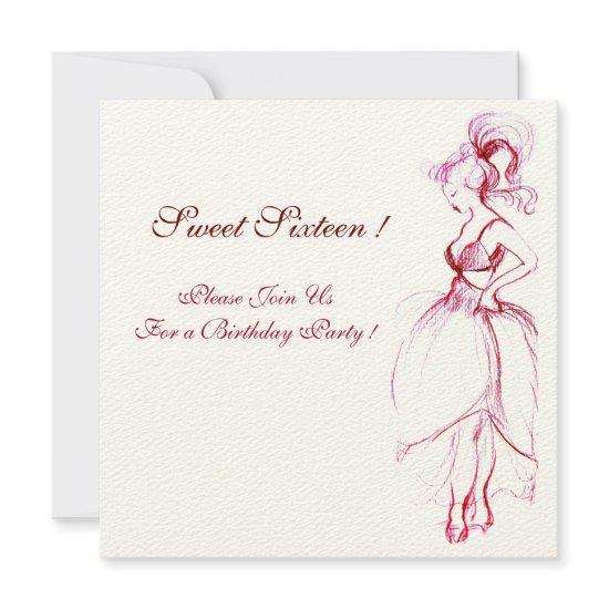 WHIMSICAL YOUNG GIRL SWEET 16 PARTY Pink Invite