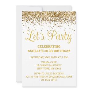 White and Gold Glitter 30th Birthday Let's Party