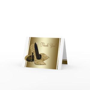 White and Gold High Heel Shoe Thank You Cards