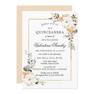 White and Gold Rose Floral Quinceanera