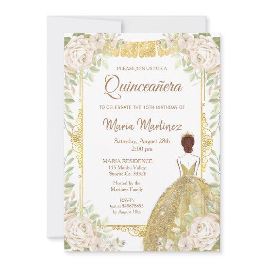 White and Gold Roses Quinceanera Birthday