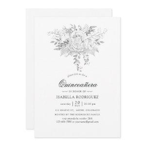 White and Silver Vintage Floral Quinceañera