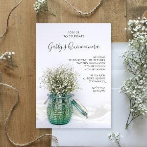 White Babys Breath in Blue Jar Quinceanera Party