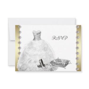 White Ball Gown High Heel Shoes White Quinceanera RSVP Card