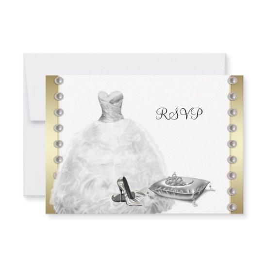 White Ball Gown High Heel Shoes White Quinceanera RSVP Card