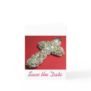 White Beaded Cross Save The Date Card