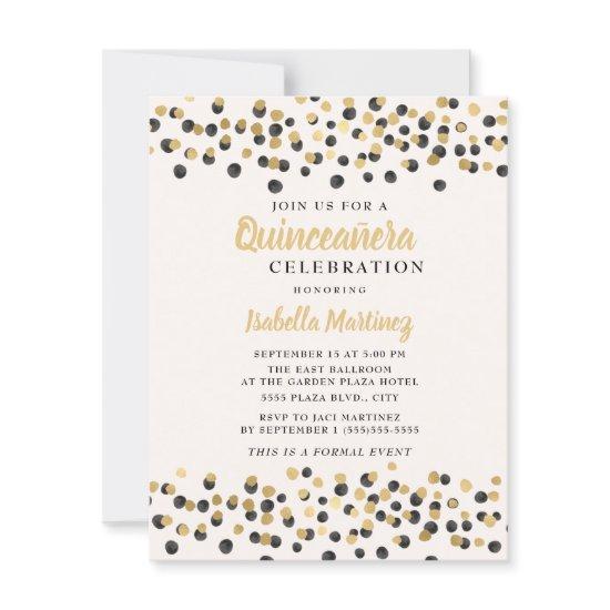 White Black Gold Confetti Glitter Quinceanera