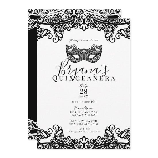 White & Black Lace Masquerade 15th Quinceañera
