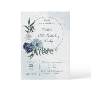 white & blue floral greenery wreath birthday party