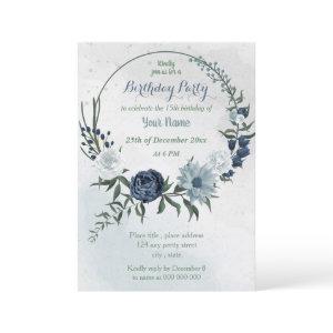 white & blue floral greenery wreath birthday party