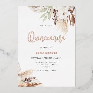 White Boho Flowers Sage Quinceanera Rose Gold Foil