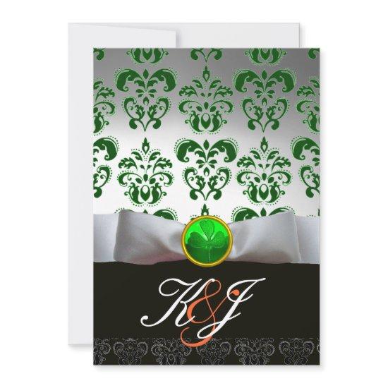 WHITE BOW AND GREEN DAMASK SHAMROCK MONOGRAM