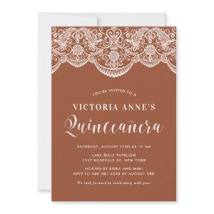 White Brocade Lace Terracotta Quinceañera
